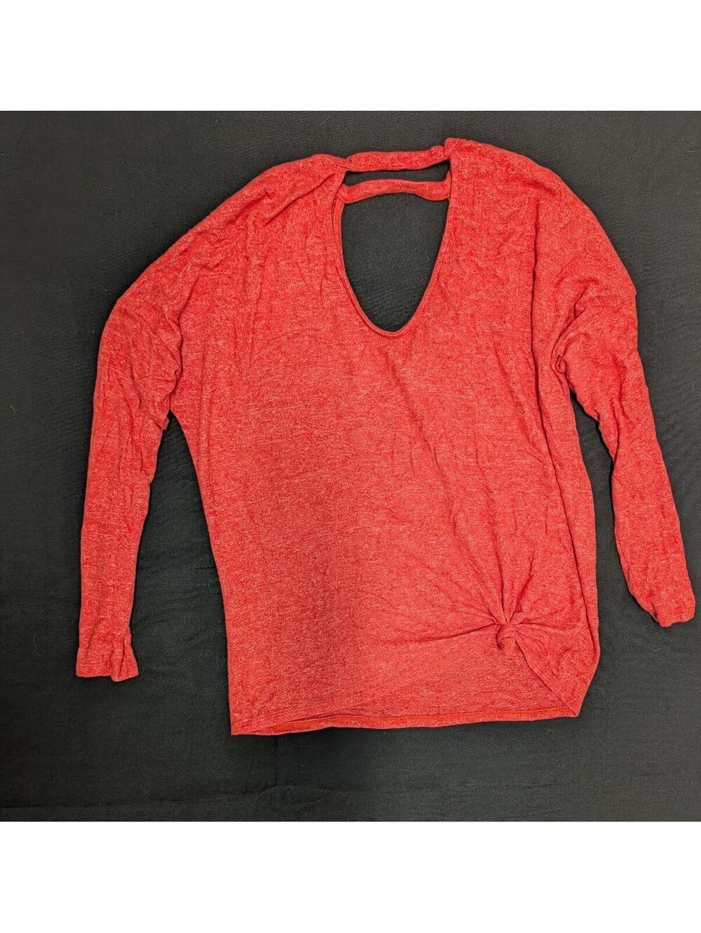 Daytrip Red Long Sleeve Knit Top with Front Knot and Back Cutout, Size Small